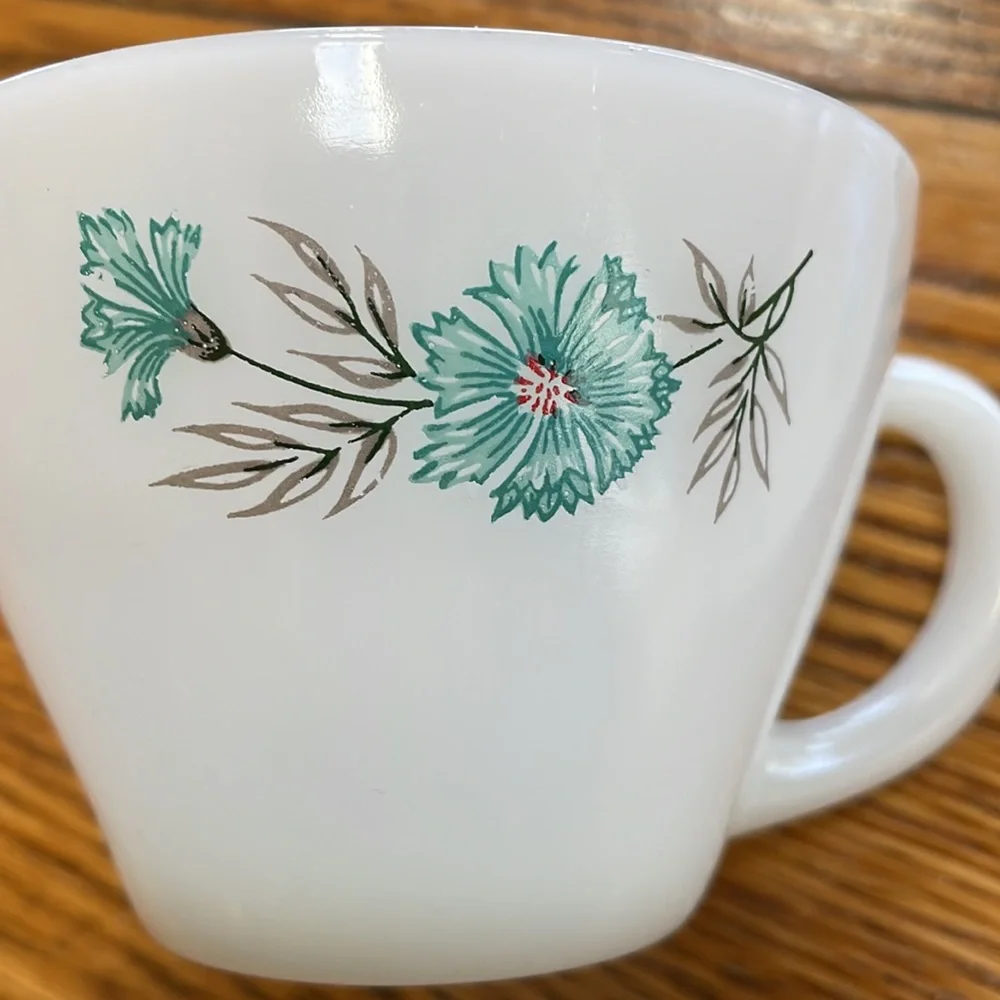 Fire King vintage cup & saucer. Bonnie Blue Flower pattern. Good used condition